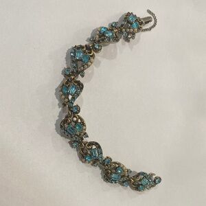 Antique-Style Turquoise Crystal Bracelet with Filigree Links
